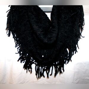 Black Boucle Fringe Neck Circle Infinity Scarf Fall Winter Cold Weather